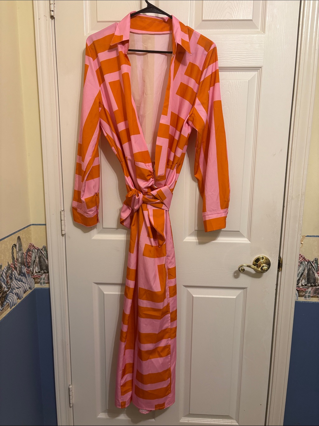 Pink & Orange Geometric Wrap Maxi Dress